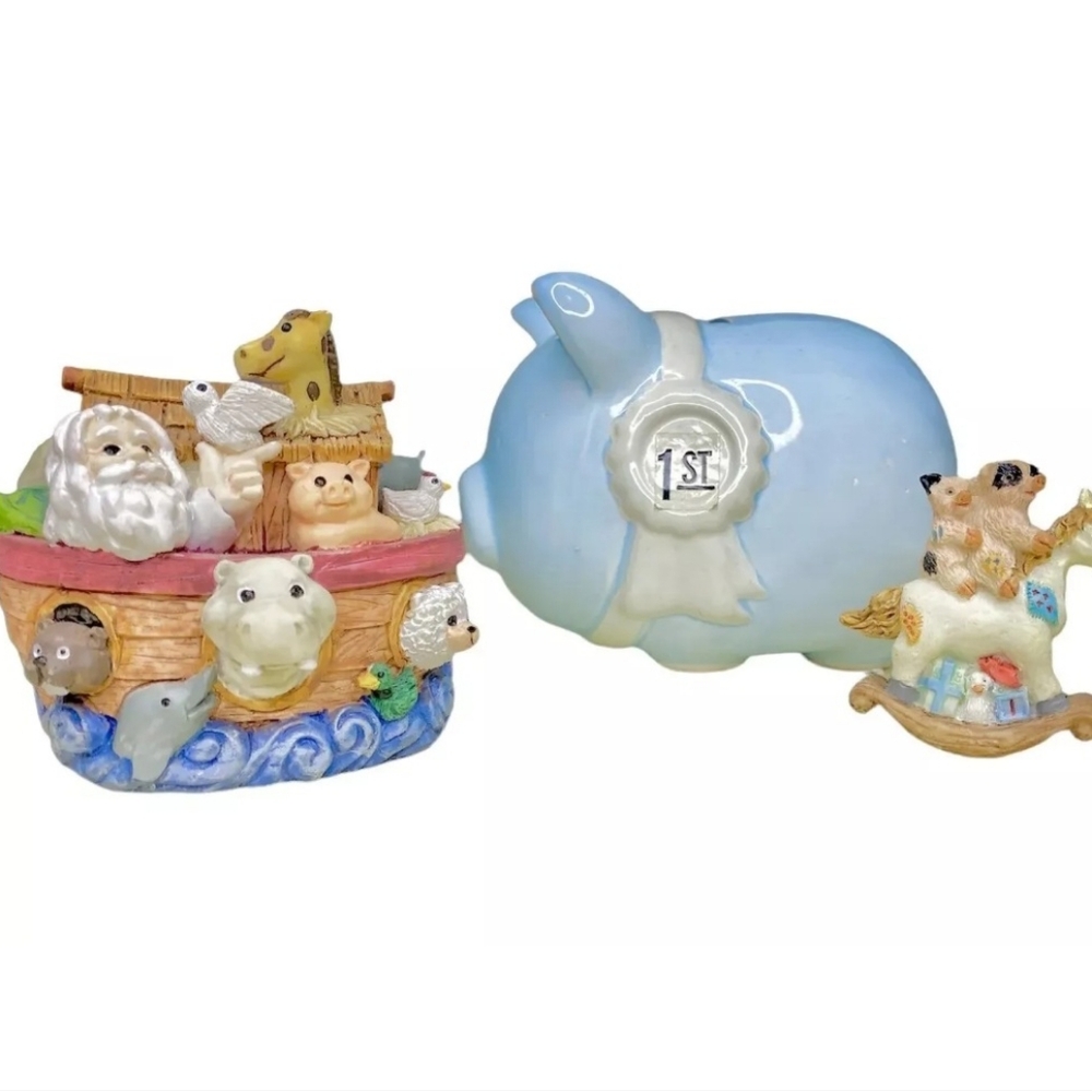 Vintage Lot 3 Pigs  Children’s Room Baby Boy Noah’s Ark Horse